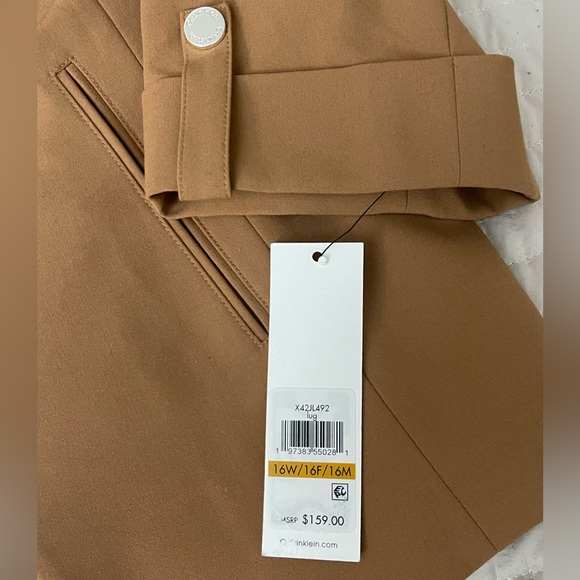 Calvin Klein Camel Blazer 1/4 Sleeve Gold Button Cuffs NWT Chic Workwear Jacket - Picture 6 of 6
